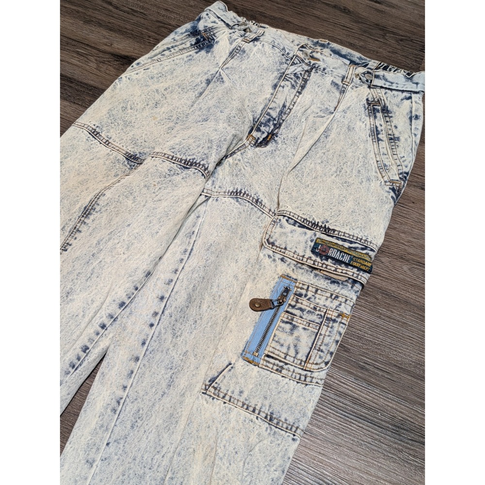 Vintage Jordache‎ Acid Wash Cargo Jeans Mens 34 Baggy Tapered 80s 90s Streetwear